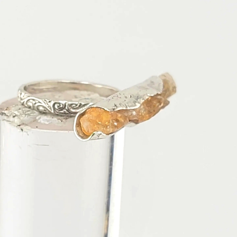 CITRINE STATEMENT RING HANDMADE IN RECYCLES STERLING SILVER METAL SIZE 7.5